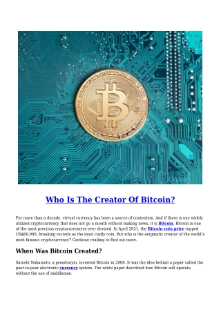 Who Is The Creator Of Bitcoin?