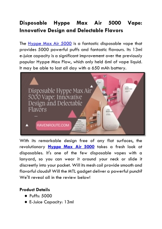 Disposable Hyppe Max Air 5000 Vape:  Innovative Design and Delectable Flavors