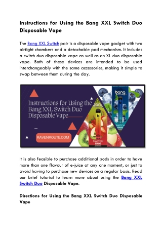 Instructions for Using the Bang XXL Switch Duo  Disposable Vape