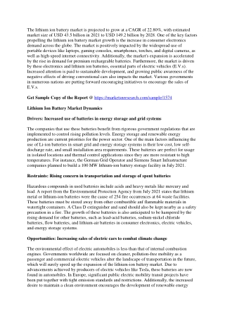Lithium Ion Battery Market Growth Opportunities, Segment, Trends, Size, Share,