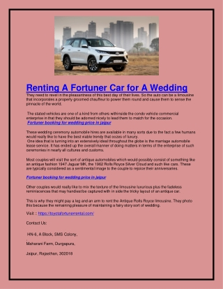 Renting A Fortuner Car for A Wedding