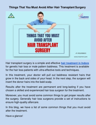 Things That You Must Avoid After Hair Transplant Surgery