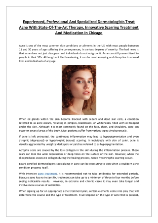 Experienced, Professional And Specialized Dermatologists Treat Acne