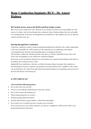Bone Conduction Implants (BCI) - Dr. Ameet Kishore