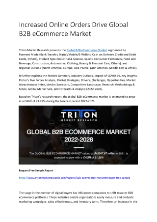 Increased Online Orders Drive Global B2B eCommerce Market