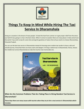Things To Keep In Mind While Hiring The Taxi Service In Dharamshala
