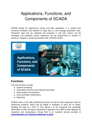 Applications, Functions, and Components of SCADA