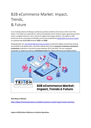 B2B eCommerce Market: Impact, Trends,  & Future
