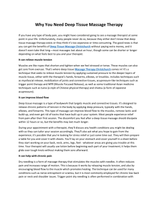 Why You Need Deep Tissue Massage Therapy