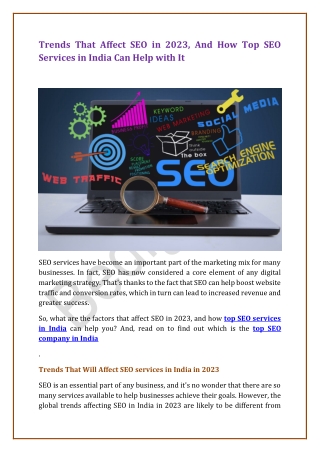 Trends That Affect SEO In 2023, And How Top SEO Services In India Can Help With It