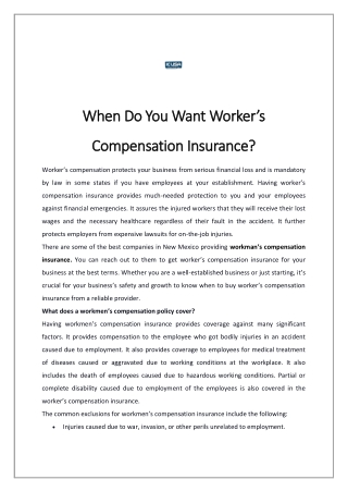 When Do You Want Worker’s Compensation Insurance?