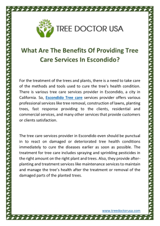 What Are The Benefits Of Providing Tree Care Services In Escondido