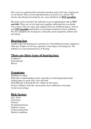 Symptoms That Compel You To Visit ENT Specialist