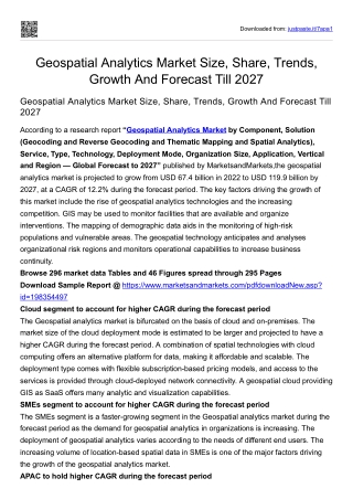 Geospatial Analytics Market Size, Share, Trends, Growth And Forecast Till 2027