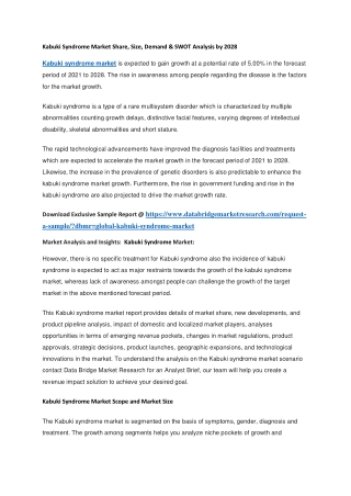Kabuki Syndrome Market Share, Size, Demand & SWOT Analysis by 2028