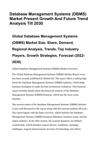 Database Management Systems (DBMS) Market Present Growth And Future Trend Analys