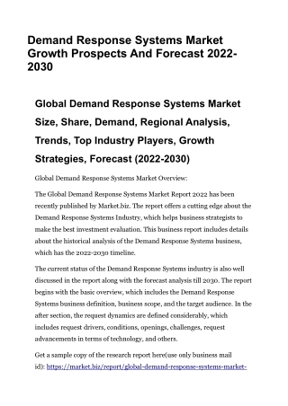 Demand Response Systems Market Growth Prospects And Forecast 2022-2030