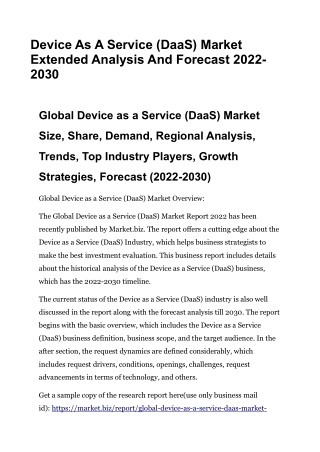 Device As A Service (DaaS) Market Extended Analysis And Forecast 2022-2030