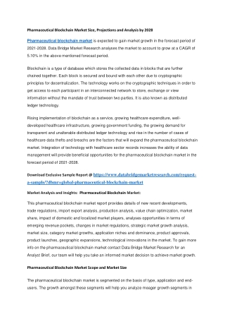 Pharmaceutical Blockchain Market Size, Projections and Analysis by 2028