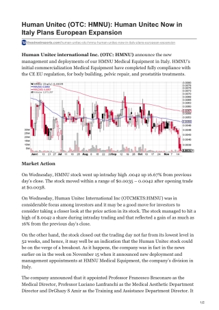 Human Unitec OTC HMNU Human Unitec Now in Italy Plans European Expansion