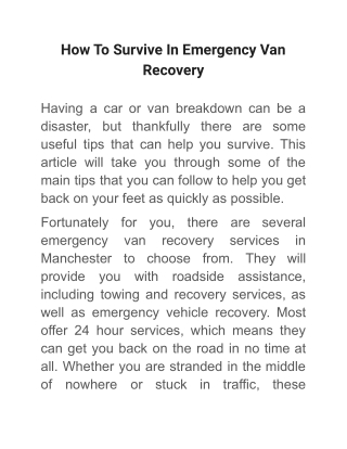 How To Survive In Emergency Van Recovery