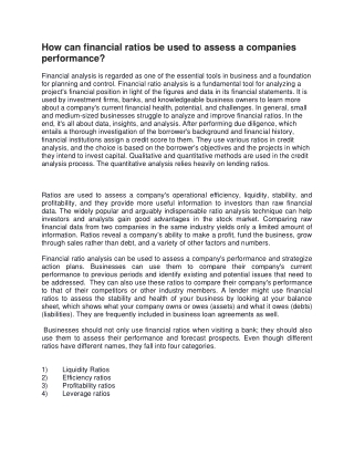 financial ratios be used to assess a companies performance