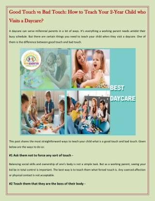 Good Touch vs Bad Touch How to Teach Your 2-Year Child who Visits a Daycare