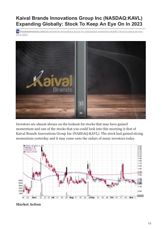 Kaival Brands Innovations Group Inc NASDAQKAVL Expanding Globally Stock To Keep An Eye On In 2023