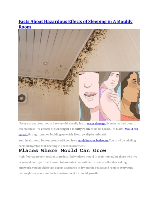 Facts About Hazardous Effects of Sleeping in A Mouldy Room