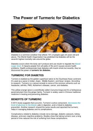 The Power of Turmeric for Diabetics