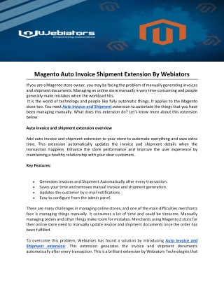 Magento Auto Invoice Shipment Extension By Webiators