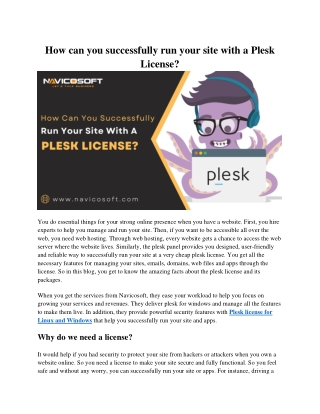 How can you successfully run your site with a Plesk License