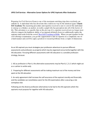 UPSC Civil Services - Alternative Career Options for UPSC Aspirants After Graduation