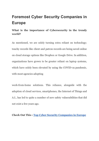 Foremost Cyber Security Companies in Europe