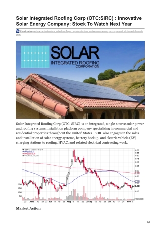 Solar Integrated Roofing Corp OTCSIRC  Innovative Solar Energy Company Stock To Watch Next Year