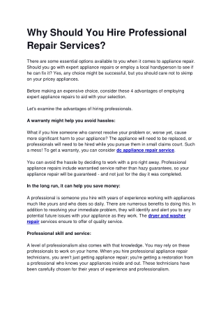 Hire Professional Appliance Repair Services