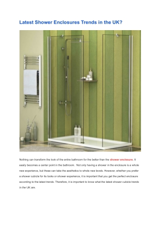 Latest Shower Enclosures Trends in the UK