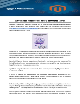 Why Choose Magento For Your E-commerce Store?