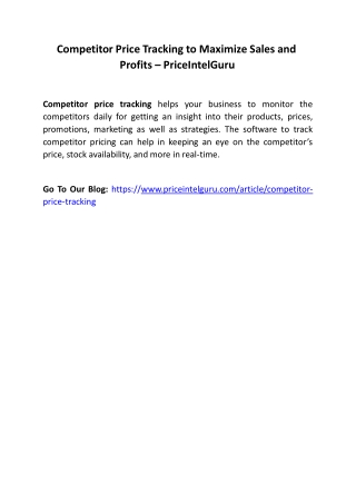 Competitor Price Tracking to Maximize Sales and Profits – PriceIntelGuru