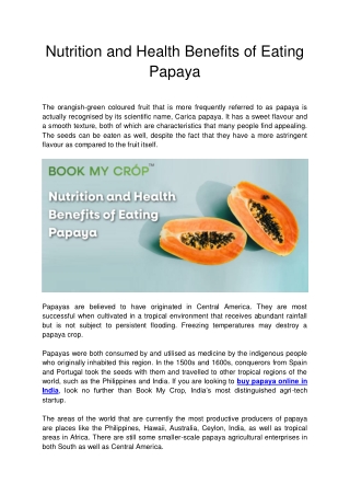 Nutrition and Health Benefits of Eating Papaya