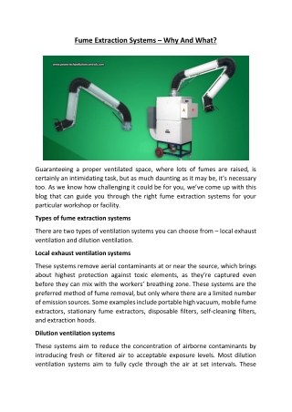 Fume Extraction Systems – Why And What