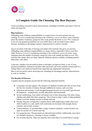 A Complete Guide On Choosing The Best Daycare | Little Big World