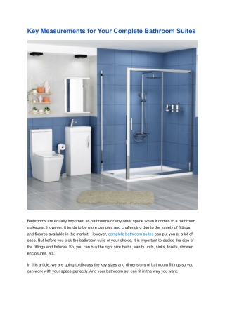 Key Measurements for Your Complete Bathroom Suites