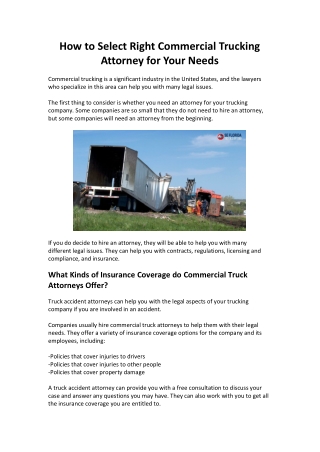 How to Select Right Commercial Trucking Attorney for Your Needs