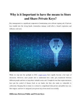 Why is it Important to have the means to Store and Share Private Keys