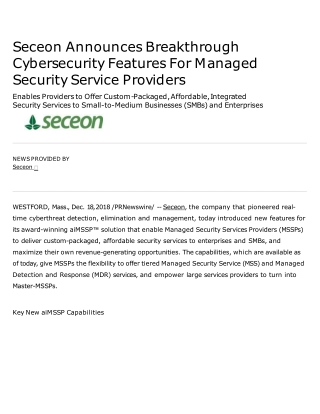 Seceon Announces Breakthrough Cybersecurity Features For Managed Security Service Providers (2)