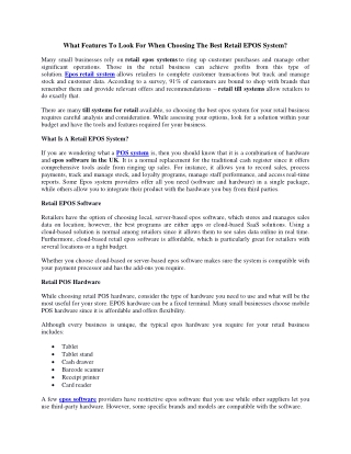 What Features To Look For When Choosing The Best Retail EPOS System