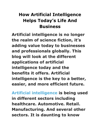 How Artificial Intelligence Helps Today’s Life And Business
