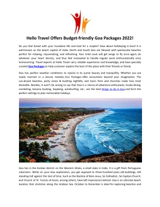 Hello Travel Offers Budget-friendly Goa Packages 2022!.docx