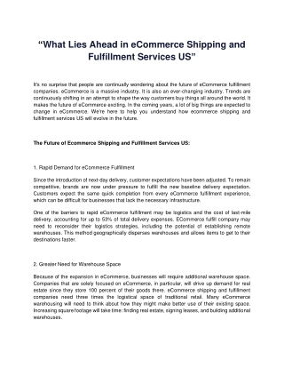 What Lies Ahead in eCommerce Shipping and Fulfillment Services US